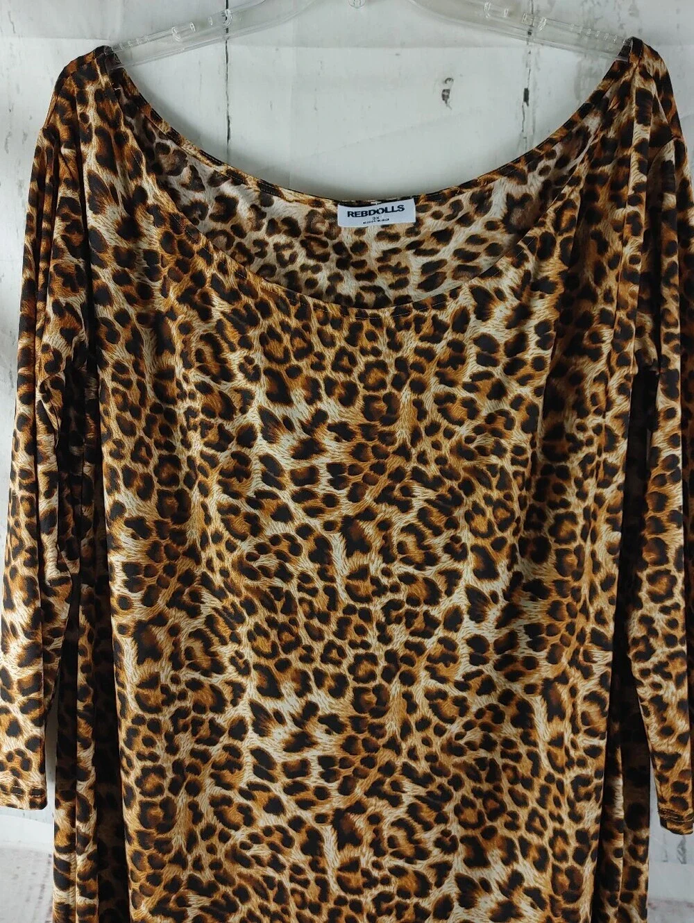 Rebdolls Womens 3X Leopard Print Bodycon Midi Dress Long Sleeve Plus Size